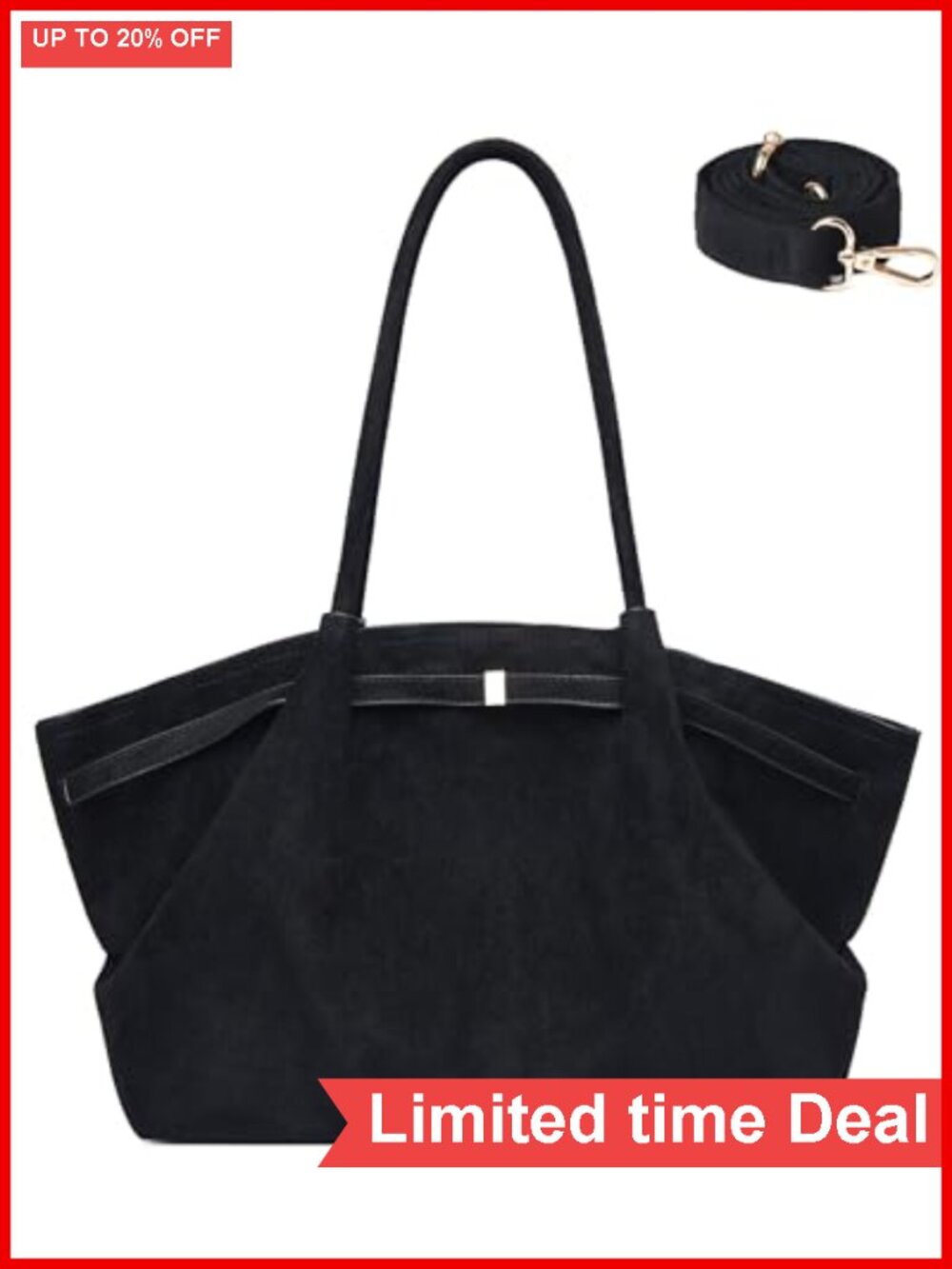Faux Suede Tote Handbag Women Shoulder Crossbody Bag 3 Ways